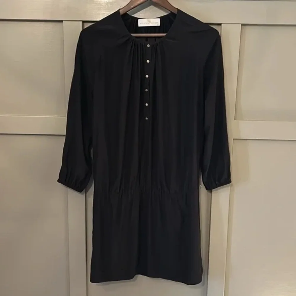 Amanda Uprichard Black Silk Drop Waist Long Sleeve Dress Size Small